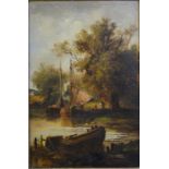Manner of Constable - Barges in a river landscape, oil on board,
