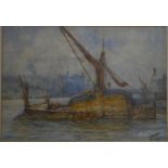 T B Hardy (1842-97) - Barge at waters edge, watercolour, signed lower right,