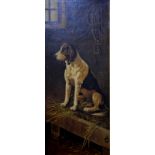 English school - Study of a seated hound in a stable, oil on canvas,