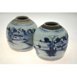 Two Chinese blue and white ovoid vases decorated with watery landscapes, 15.3 cm h.