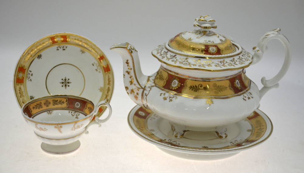 A Ridgway early Victorian tea/coffee service, decorated with a gilded burnt orange and peach border, - Image 3 of 4