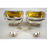 A pair of George III rectangular silver salts with gilt interiors,