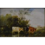 Henry Earp (1831-1914) attrib - Cattle at water meadow, oil on panel,