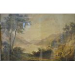 English school - Figures on a path in a mountain landscape, watercolour,