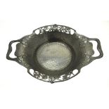 A Liberty Solkets Tudric 0287 two-handled pewter bowl, hammered and chased with shamrock, 28.