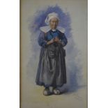 AD - 'A Breton peasant', watercolour, signed with initials lower left,