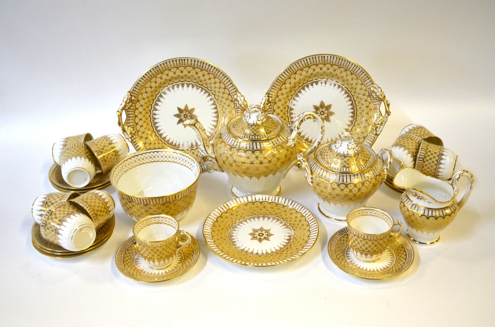 A Ridgway mid 19th century tea service, buff ground and extensive gilding,