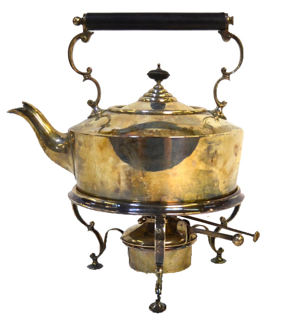 An Edwardian oak-cased silver kettle on stand with spirit-burner, James Dixon & Sons, - Image 4 of 8