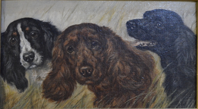 Manner of Wardle - A trio of spaniels, oil on board,
