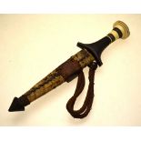 An African dagger with carved ivory and wood hilt and double-edged 18cm blade,