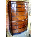A 19th century mahogany bow front chest on chest of two short over six long graduated drawers,
