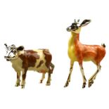 Two Saturno (Italy) enamelled silver animals - deer and cow,