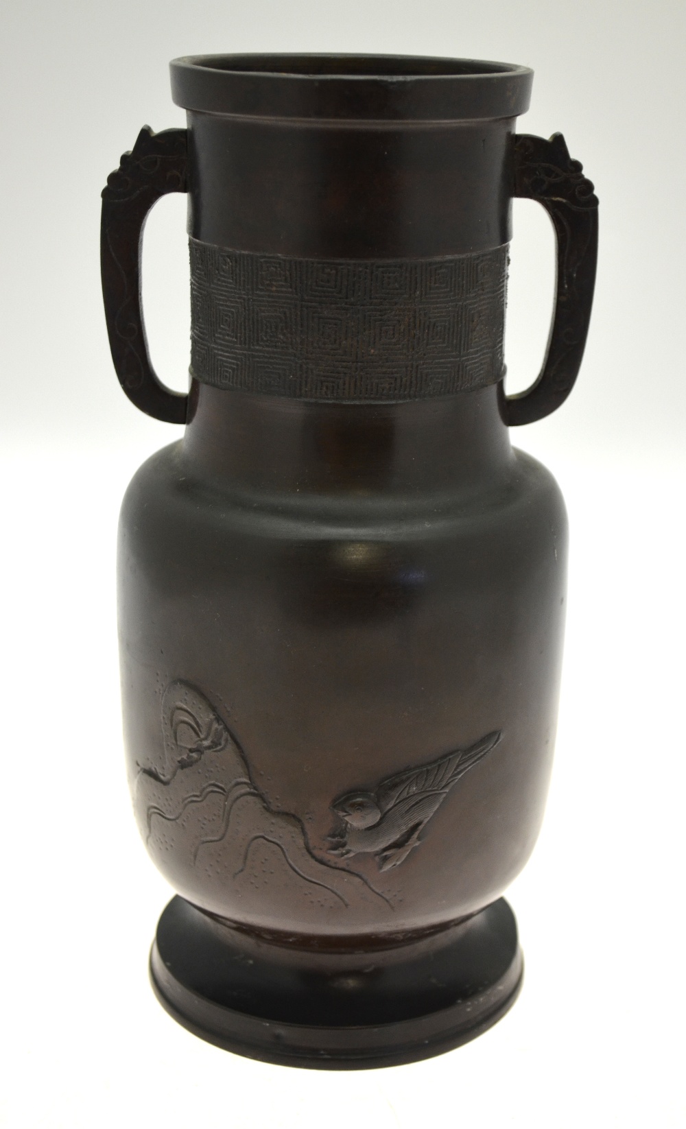 A Chinese bronze vase of cylindrical form cast with birds, rockwork and a tree, 19th century, - Image 4 of 7