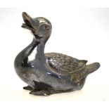 A Chinese bronze early 18th century model of a duck, traces of cold gilt, 6.