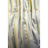 Two pairs of lined and inter-lined pistachio green diamond patterned curtains,