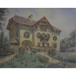 K Bajicek - Swiss villa, watercolour, signed and dated 1913 lower right, 24 x 29.