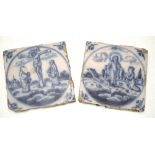 Two 19th century Dutch Delft tiles depicting religious subjects,