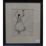 Laura Knight attrib - 'Karsavina', pencil sketch of a dancer, signed with initials LK lower right,