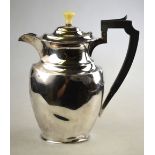 A heavy quality silver ovoid coffee pot with composite handle and replacement finial,