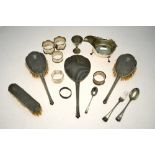 A Victorian Christening spoon and fork in case, London 1876, a four-piece brush set,