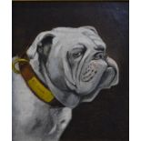 W H - 'Midwinter', portrait of a bulldog, oil on panel, signed with initials,