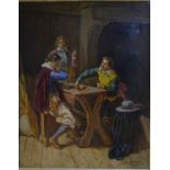 C Costa - Interior scene with three men gambling, oil on canvas, signed lower right,