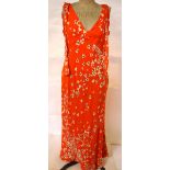 A Liberty vibrant orange floral printed linen maxi-dress, size 14,