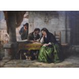 Spanish school - The letter - figures seated at a table, oil on canvas,