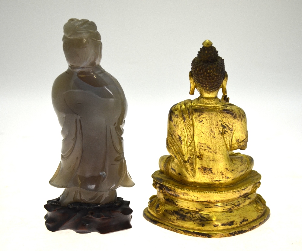 A Chinese gilt bronze 18th century seated figure of Buddha, - Image 3 of 8