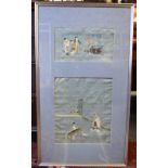 Two Chinese silk panels, pale blue ground,