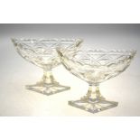 A pair of 19th century cut glass elliptical comports raised on diamond-shaped bases, 16 cm h.