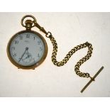 A Waltham gilt metal pocket watch with top wind movement,