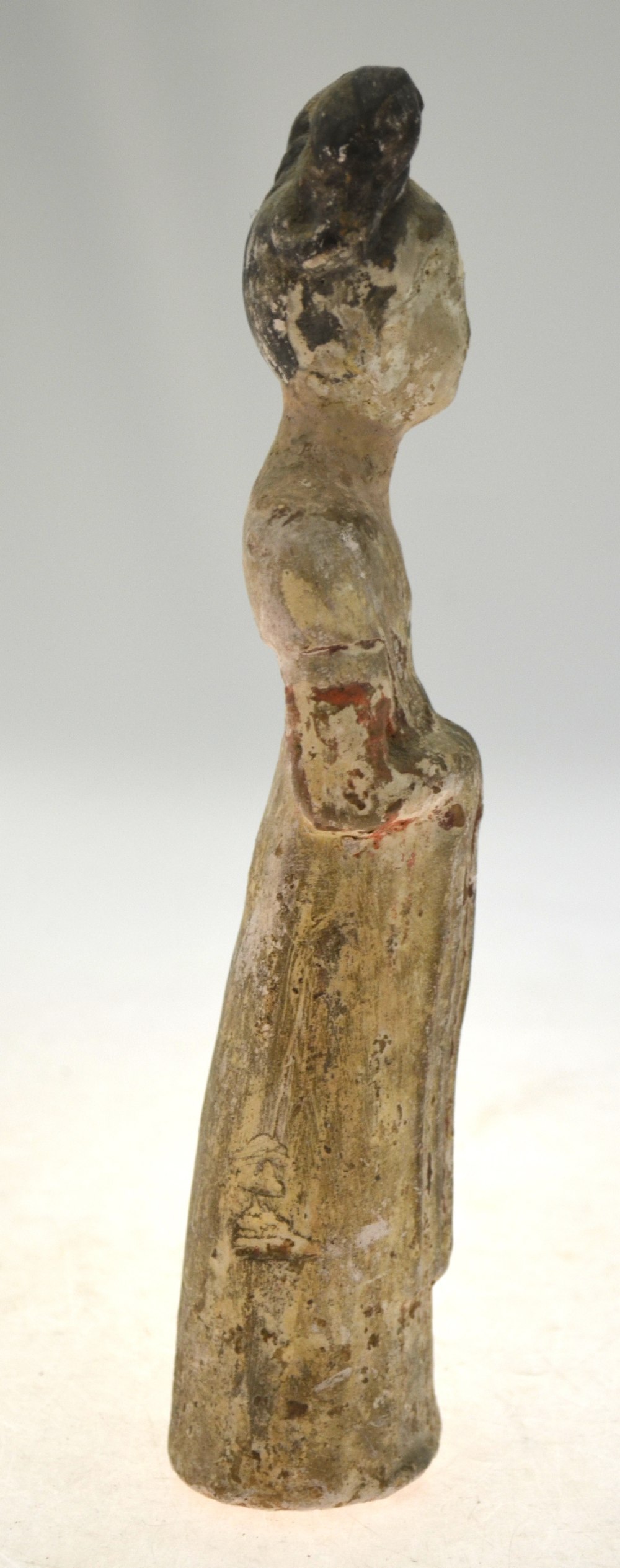 A Chinese Tang standing funerary figure of a court lady, vestiges of cold pigment, - Image 2 of 7