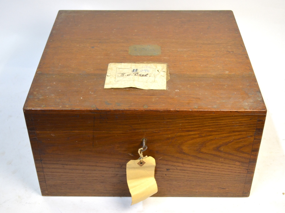 An Edwardian oak-cased silver kettle on stand with spirit-burner, James Dixon & Sons, - Image 3 of 8