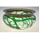 An Art Nouveau glass bowl decorated with organic green trails, no.