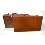 A large vintage canvas leather bound travelling trunk,