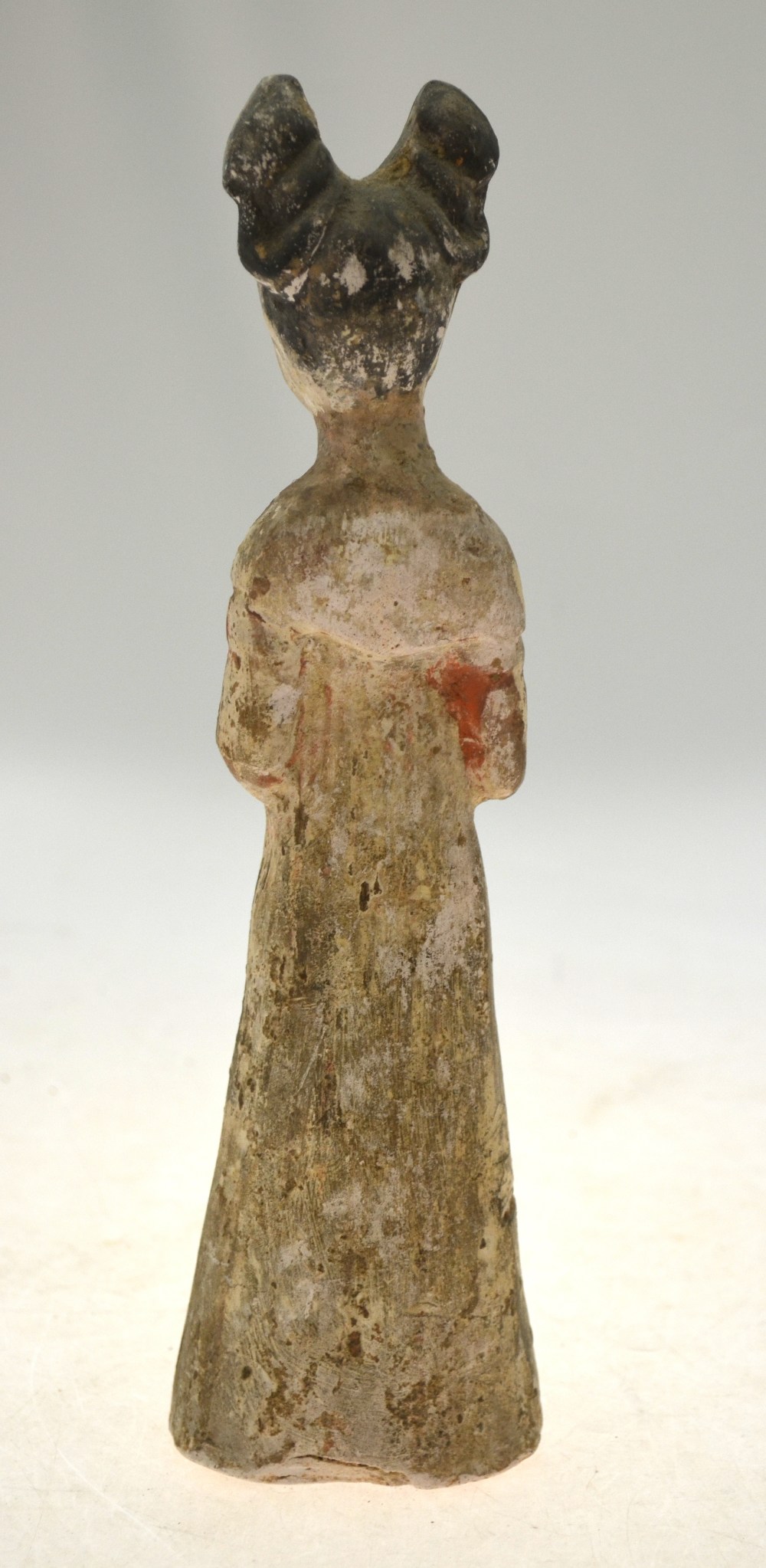 A Chinese Tang standing funerary figure of a court lady, vestiges of cold pigment, - Image 3 of 7