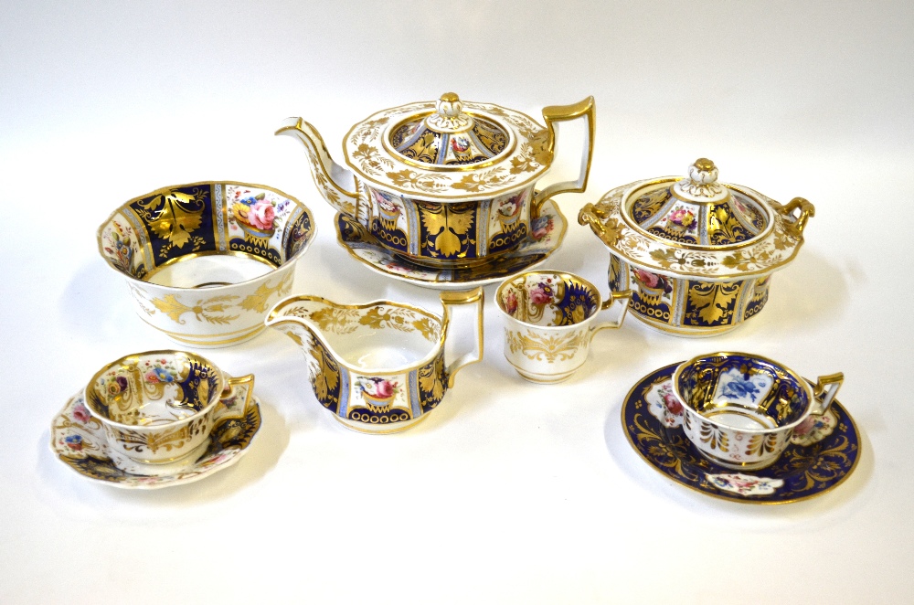 Ridgway Victorian Old English tea wares, mazarine blue and gilt with floral panels,
