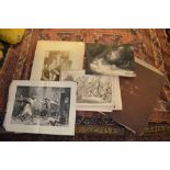 A good mixed folio of etchings, drawings, engravings including topographical, portraits,