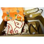 A collection of Japanese items to include Geisha clogs and sandals,