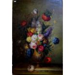 Dutch school - A pair of still life studies with flowers, oil on canvas and oil on board,