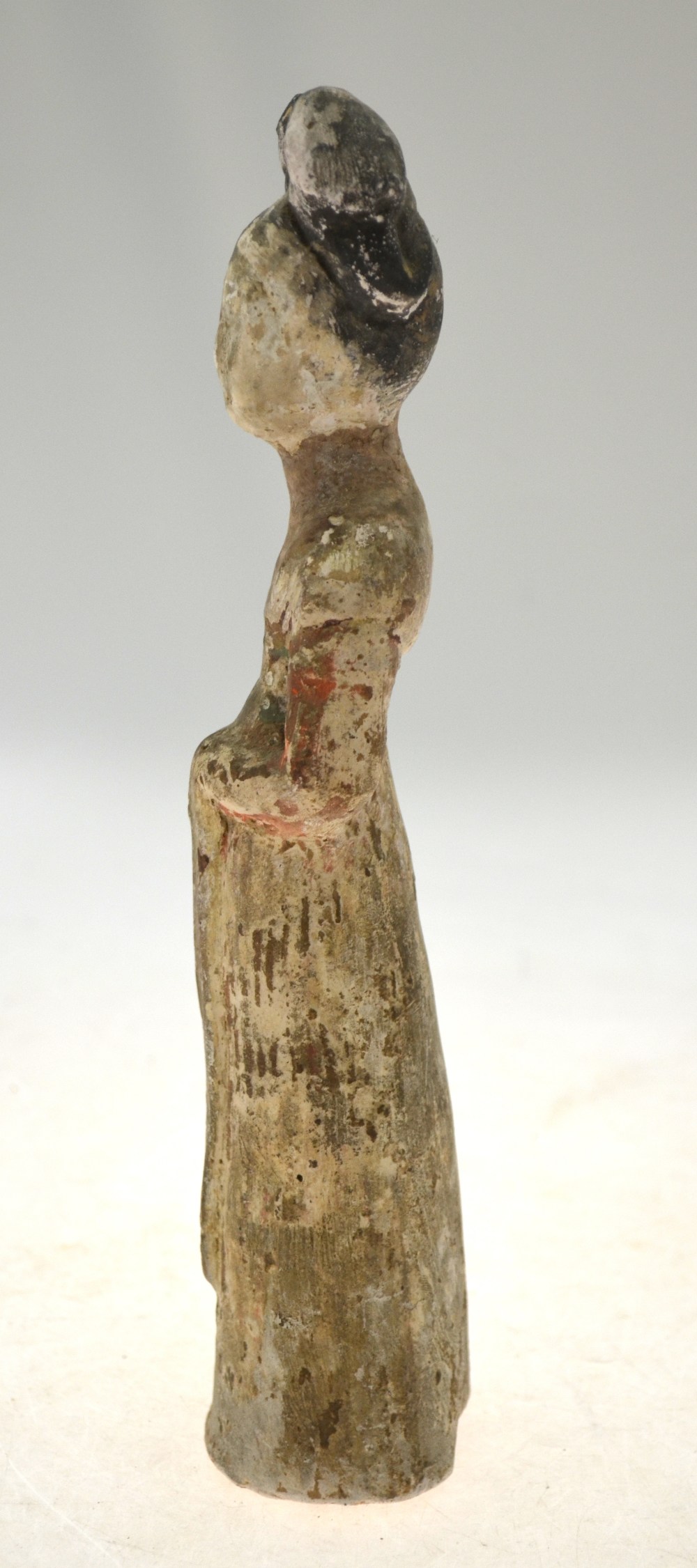 A Chinese Tang standing funerary figure of a court lady, vestiges of cold pigment, - Image 4 of 7