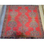 An antique Turkey carpet, 1st half 20th century, unusual square rug, red ground, 2.02 x 2.