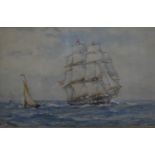 B Gribble - Fully-rigged sailing vessel, watercolour, signed lower right,