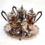 An Elkington Plate five-piece hexagonal urn-shaped tea/coffee service,