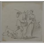 John White Abbot (1763-1851) attrib - Two sketches - Figures walking with dog at heels, pen,