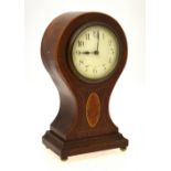 A French inlaid oak balloon timepiece with drum movement and oval shell marquetry medallion,