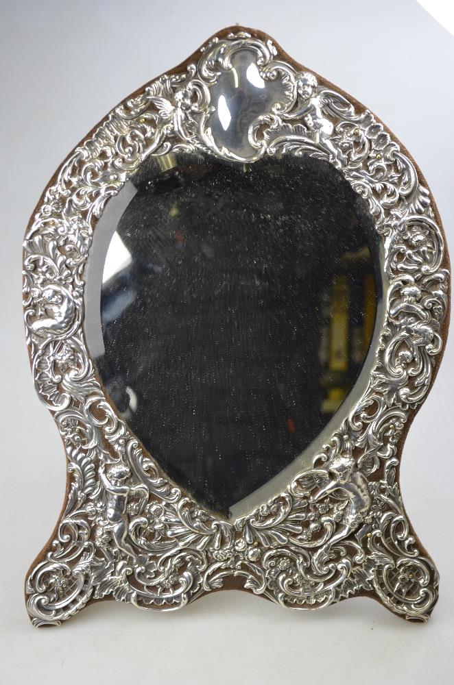 A large Victorian silver-faced easel toilet mirror with heart-shaped bevelled plate surmounted by - Image 4 of 4