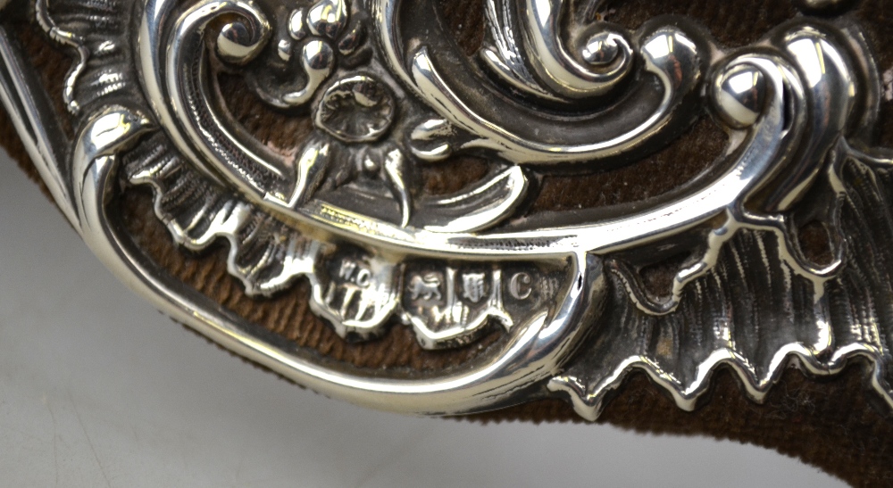 A large Victorian silver-faced easel toilet mirror with heart-shaped bevelled plate surmounted by - Image 3 of 4