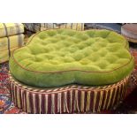 A button upholstered green and crimson edged centre stool,